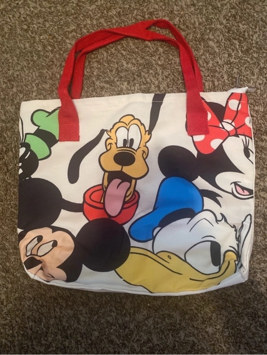 Disney Handbags - Disney Multicharacter Canvas Tote Bag with Red Handles